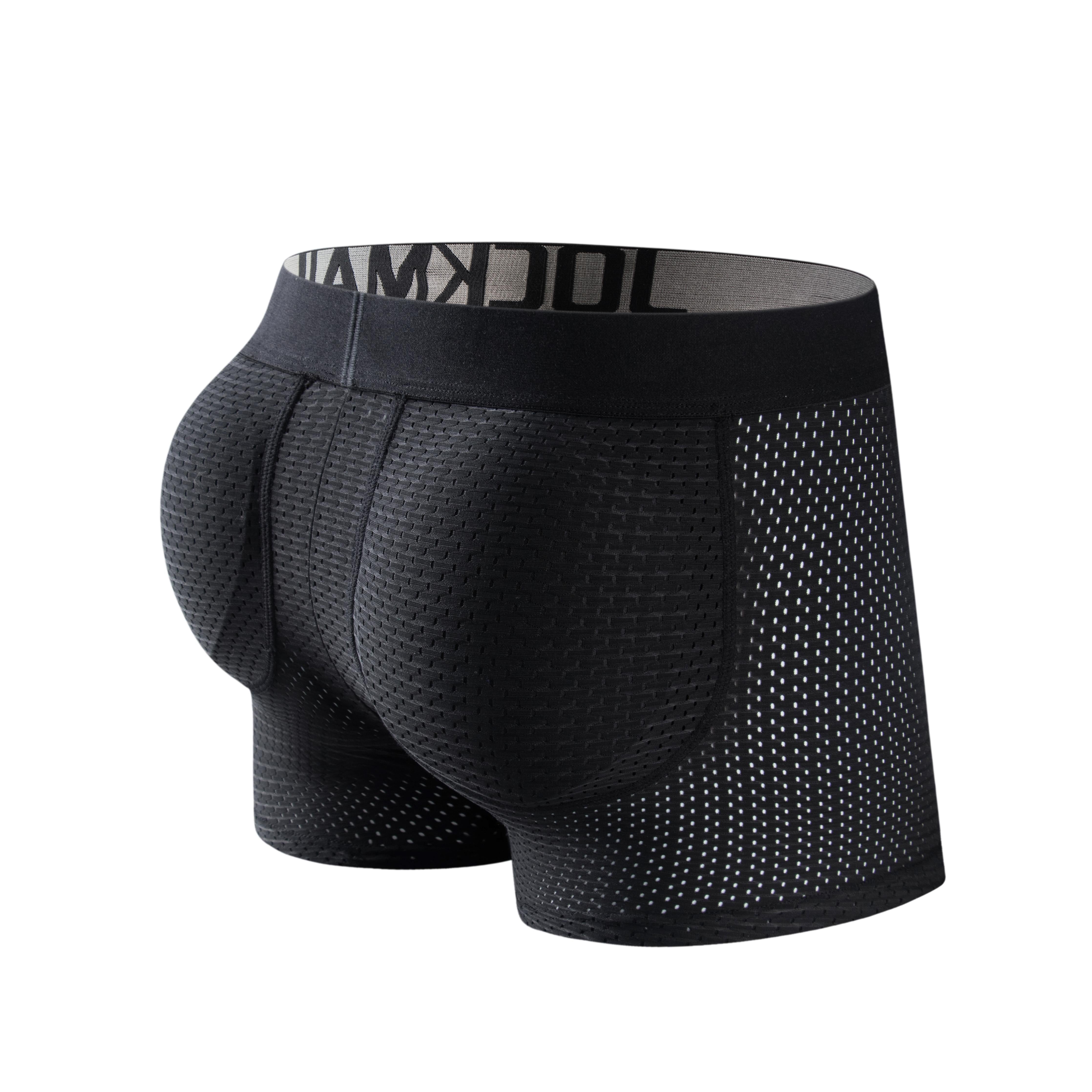 JOCKMAIL Mens Underwear Boxer Sexy Bulge Front + Back Buttocks Double  Removable Push Up Cup (M, Black) : : Clothing, Shoes & Accessories